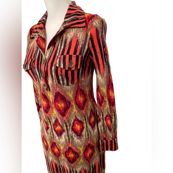 Anthropologie Uncle Frank Ikat Print Shirt Dress Long Sleeve - Picture 4 of 15